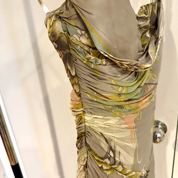 ROBERTO CAVALLI GRAY & FLORAL PEONT GOWN SIZE 38, STUNNING BALLGOWN - Picture 5 of 17